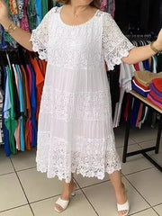 Retro Short Sleeve Lace Dress Women 3XL