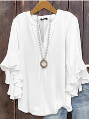 Women Split Neck Ruffle Sleeve Blouse