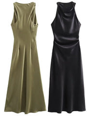 Satin Ruched Long Dresses For Women Sleeveless Party Dress