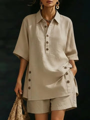 Solid Color Slit Pocket Shorts Female Suit