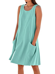Casual Sleeveless Sundresses With Pockets Tank Dress