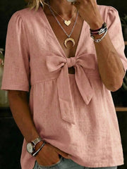 Tops For Ladies Linen Blend Short Sleeve