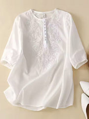 Vintage Ethnic Style Embroidery Cotton Linen Blouse