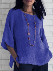 Cotton Linen Three Quarter Blouse Shirts