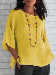 Cotton Linen Three Quarter Blouse Shirts