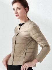 Round Neck Down Jacket C4B-DJ01 Thin Slim-fit Collarless Long-sleeved Short Jacket