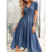 Denim Short Sleeved Long Slit Shirt Dress