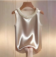 Elegant Bead Satin Shirt Women Silk Blouse