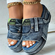 Elegant Denim Sandals Comfortable Slip Platform Women Slippers