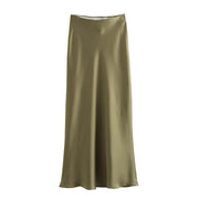 Elegant Satin Skirt Woman High Waist