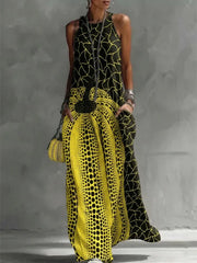 Fashion Abstract Printed Round-Neck Maxi Dresses