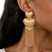 Heart-Shaped Tassel Long Earrings