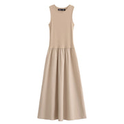 Pleated Knitted Sleeveless Long Dresses For Women