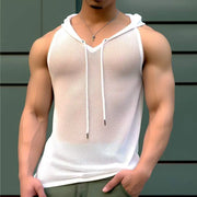 Men Hooded Sports Transparent Tank Tops