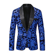 Men Prom Party Luxury Flower Sequin Suit One Button Jacket