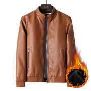 Men Winter Fleece Motorcycle Leather Overcoat