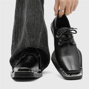 Men's Casual Leather Metal Square Toe Derby Shoes