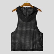 Mesh Hollow Out Sexy See Through Hooded For Men