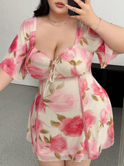 Plus Size Romantic Floral Ruffle Dress 4XL