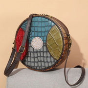 Round Design Bag Patchwork Mini Women Leather Bags