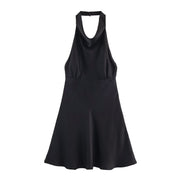 Satin Halter Mini Dress Women Ruched Party