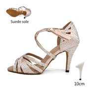 Latin Dance Shoes Ladies Rhinestone Cuban Heels