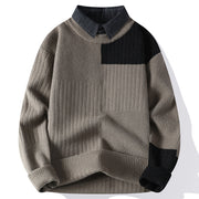 Spring Autumn Fake Two Piece Knit Pullovers Knitted Sweater