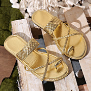 Summer Women Flat Beach Gold Flip Flops