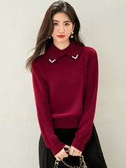 Wine Red Turtleneck Sweater loose-fitting outfits