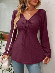 Women V Neck Ruffle Long Sleeve Clothes