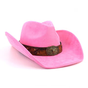 Western Big Brim Cowboy Hat Bull's Head Leather Cowgirl Hat
