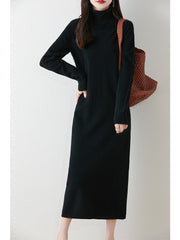 Winter Women Turtleneck Sweater Wool Dress
