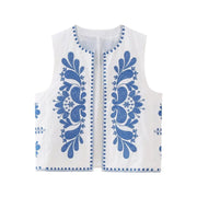 Woman Vests Floral Embroidered Sleeveless Vest Coat