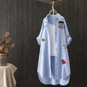 Women Cotton Embroidery Loose Long White Shirts