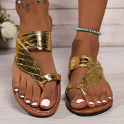 Women Metallic Crocodile Thong Sandals