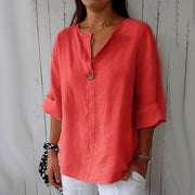 Women Shirt Blouses Top V-neck Button Tee
