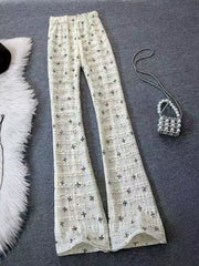 Women Slim Fit Chic Ruffle Trousers Lace Flare Pants