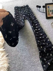 Women Slim Fit Chic Ruffle Trousers Lace Flare Pants