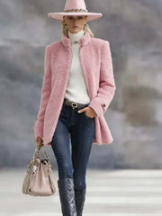 Women Stand Collar Cashmere Zipper Woolen Coat