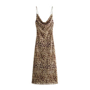 Women Tulle Vintage Leopard Backless Slip Dress
