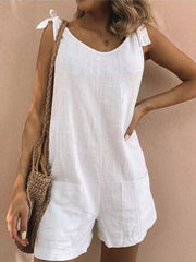 Solid Color Cotton Linen Patch Pocket Fashion Jumpsuit