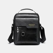 Men PU Leather Retro Business Large Capacity Multi-pocket Solid Color Shoulder Bag Crossbody Bag