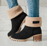 Winter new mid-tube plus velvet warm cotton boots thick heel
