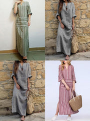 striped-v-neck-long-sleeve-casual-loose-women-maxi-dress