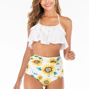 Explosive ruffled bikini European and American high waist swimsuit