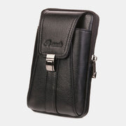 Men Vertical Multifunction Genuine Leather Belt Bag Large Capacity Retro 6.3 Inch Phone Bag Waist Bag With Hook