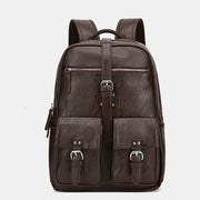 Men PU Leather Large Capacity Multi-pocket Vintage 14 Inch Laptop Backpack
