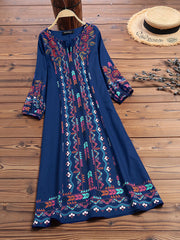 vintage-floral-print-v-neck-puff-sleeve-women-midi-dress