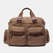 Men Retro Canvas Wear-resistant 4 Front Pocket Crossbody Bags Large Capacity 15.6 Inch Laptop Bag Shoulder Bag Handbag Messenger Bag