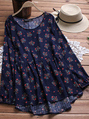 Women Cotton Floral Print Long Sleeve Blouse